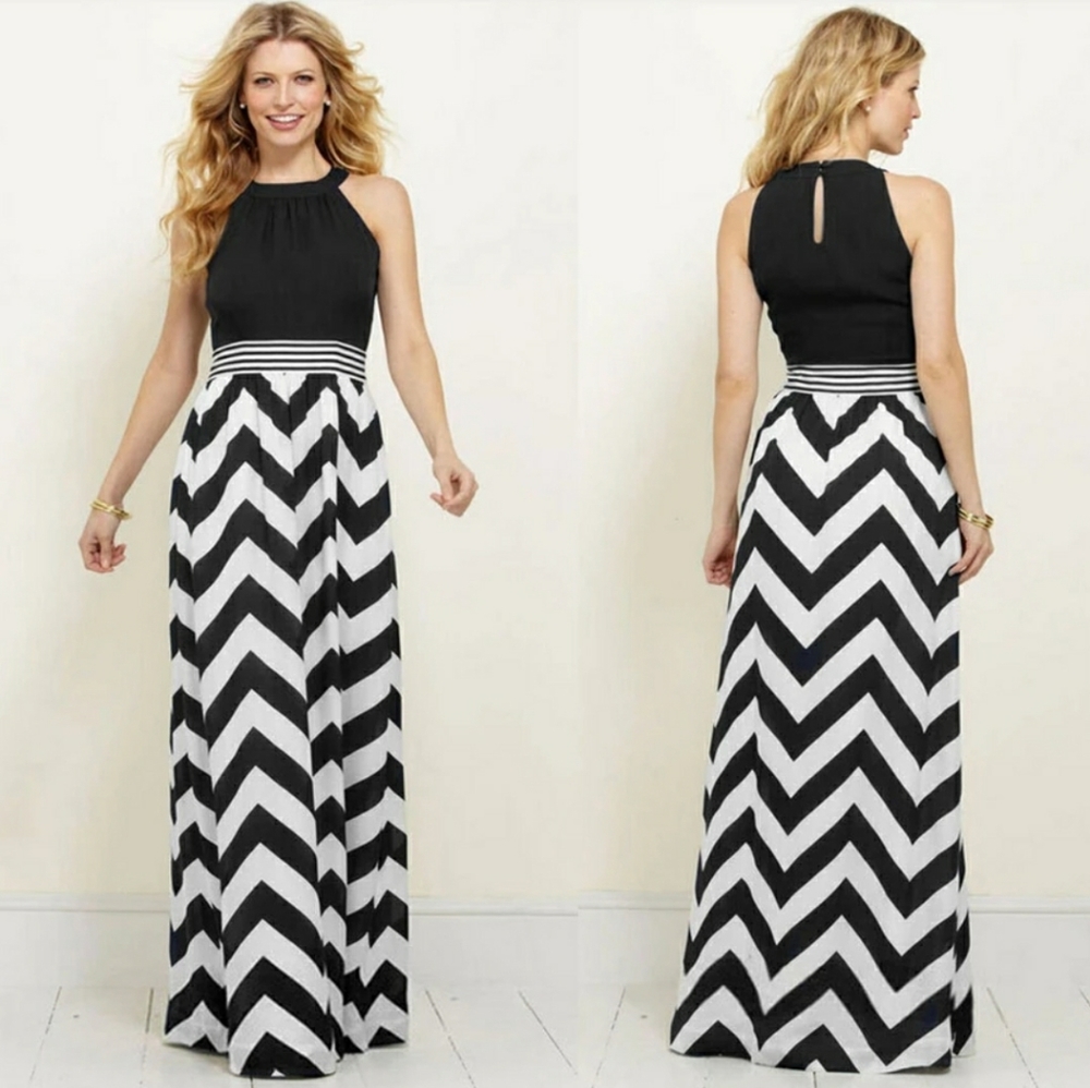 LONG Chevron Striped Maxi Haulter Dress 1X
